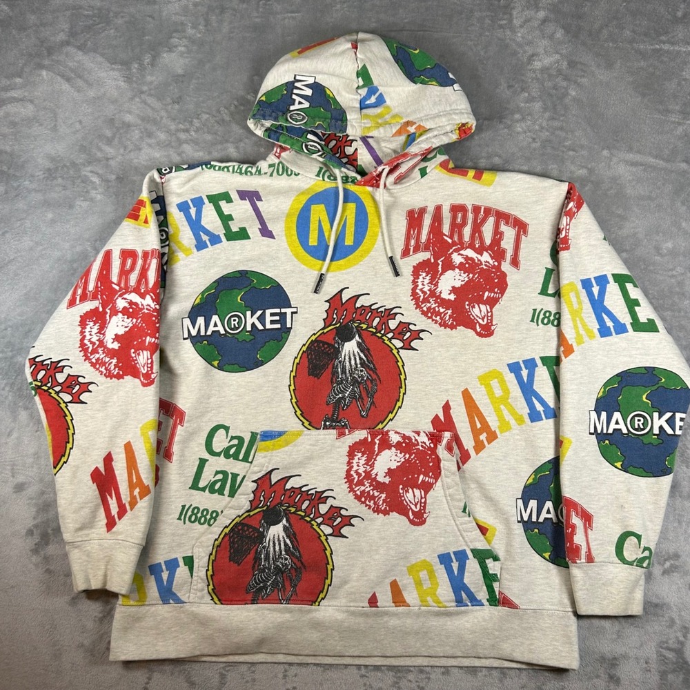 Market Call My Lawyer All Over Print Hoodie Grey Multi XL Heavyweight Fleece